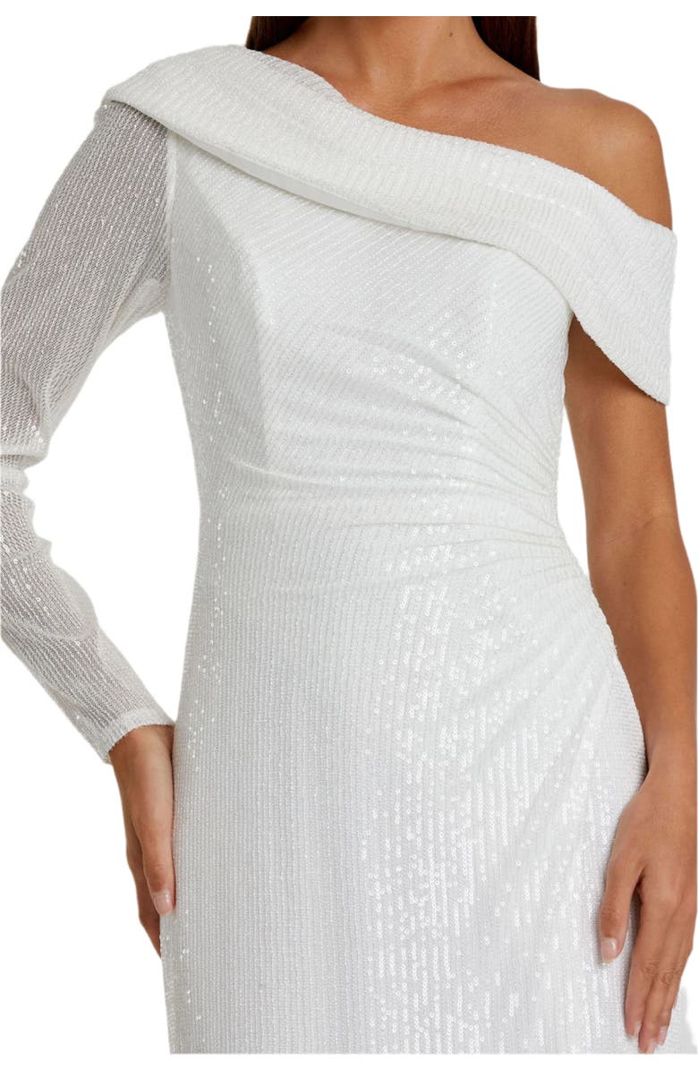 Mac Duggal Sequined Drop Shoulder Faux Wrap Gown, Alternate, color, White