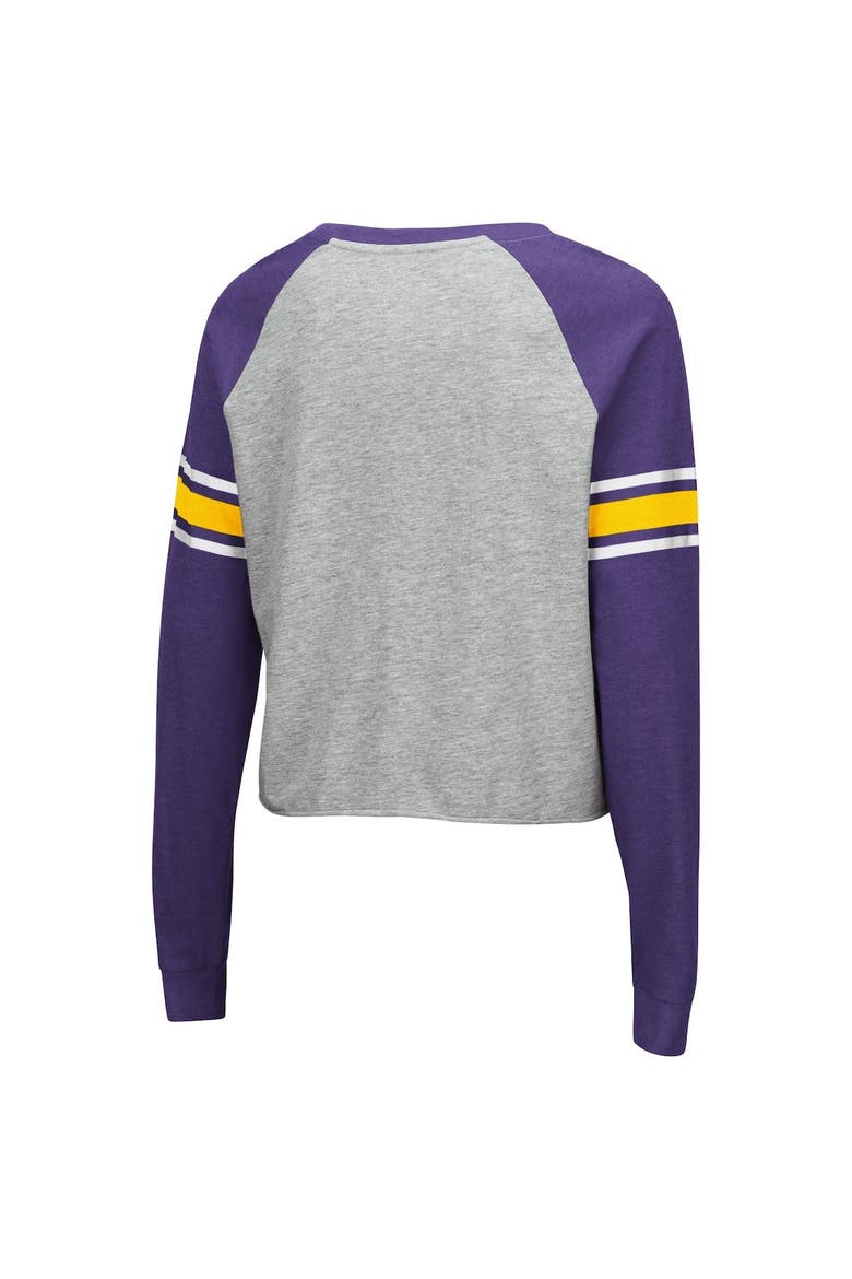 Women's Colosseum Heathered Gray/Purple LSU Tigers Decoder Pin Raglan Long Sleeve T-Shirt, Alternate, color, Heather Gray