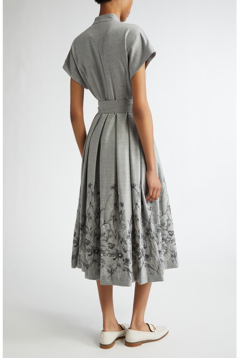 Floral Embroidered Wool Blend Belted Shirtdress, Alternate, color, LIGHT GREY MELANGE