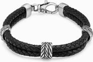 Oradina Mens Voyager Station Leather Bracelet in Sterling Silver