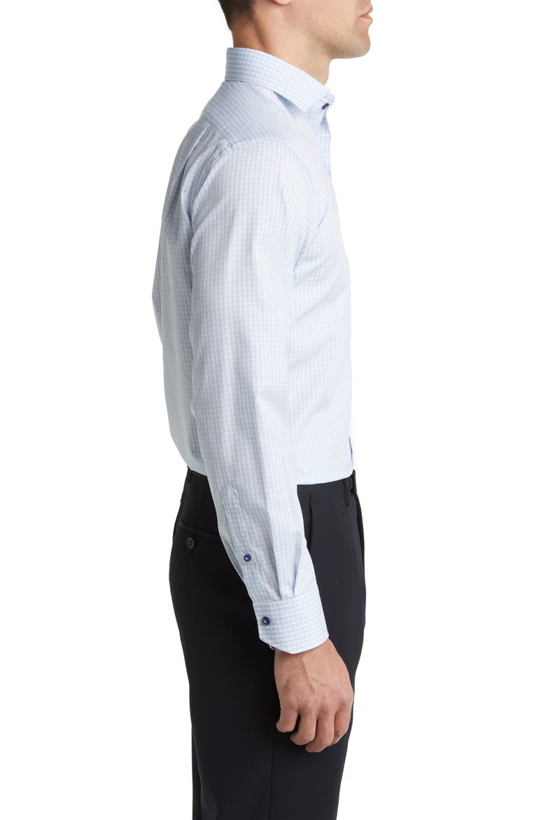Trim Fit Heathered Gingham Dress Shirt, Alternate, color, LIGHT BLUE