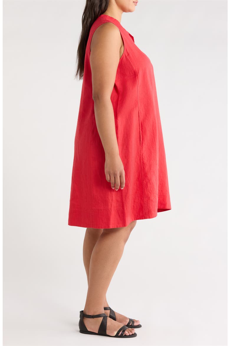 Split Neck Organic Linen Shift Dress, Alternate, color, GRENADINE