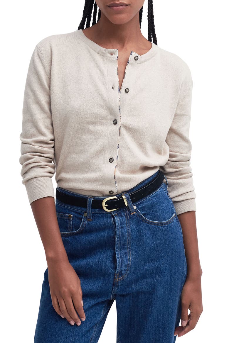 Bredon Tartan Accent Cotton & Cashmere Cardigan, Main, color, OATMEAL HESSIAN TART