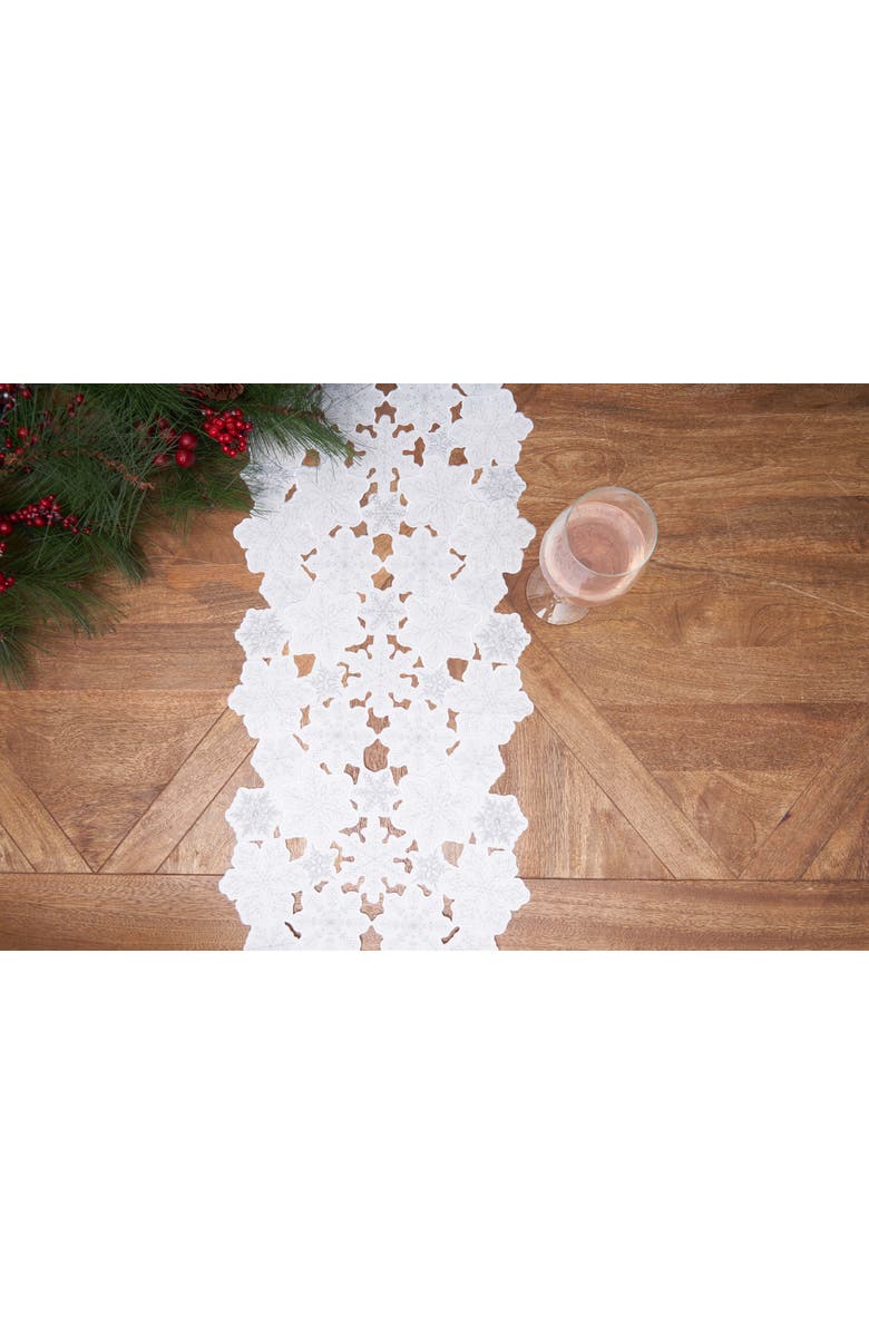 C&F Home Sparkle Snowflake Lace Cutwork Christmas Table Runner 13" x 68", Alternate, color, White