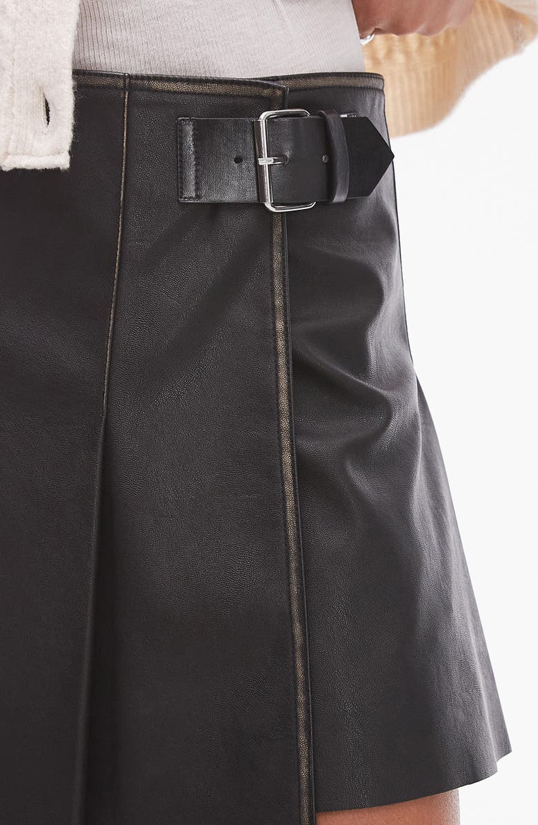 Topshop Buckle Detail Pleated Faux Leather Miniskirt, Alternate, color, 