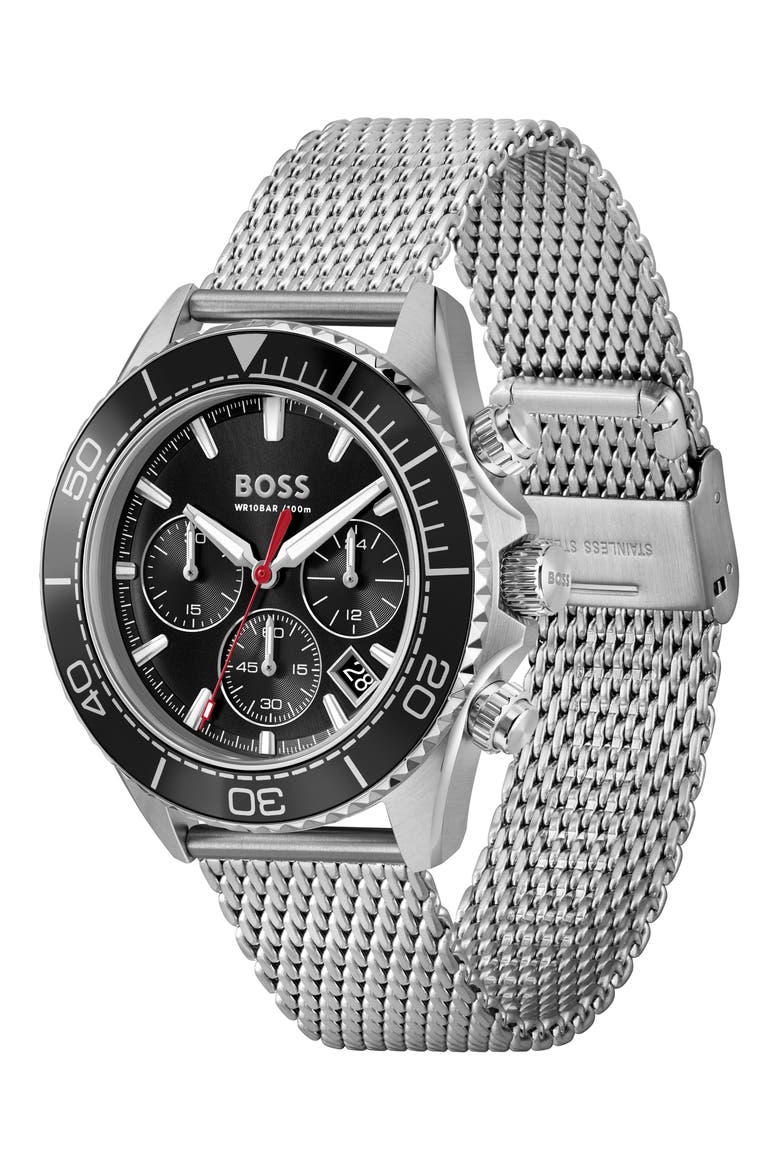 Sealiner Chronograph Mesh Strap Watch, 44mm, Alternate, color, BLACK