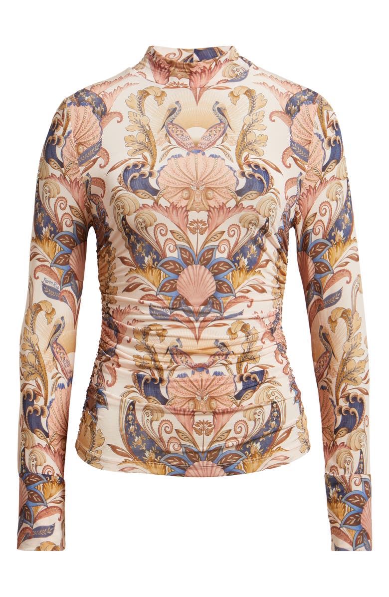 FARM Rio Sea Garden Ruched Mock Neck Top, Alternate, color, Sea Garden Scarf