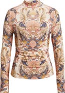 FARM Rio Sea Garden Ruched Mock Neck Top