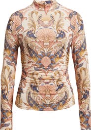 FARM Rio Sea Garden Ruched Mock Neck Top