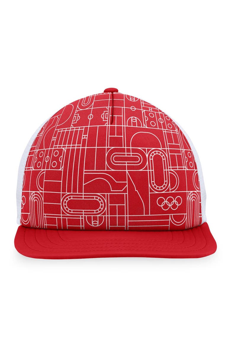 Men's Fanatics Branded Red Olympic Games Five-Panel Trucker Snapback Hat, Alternate, color, Red