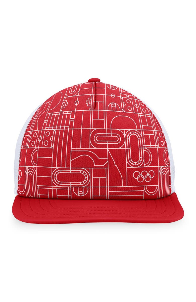 FANATICS Men's Fanatics Branded Red Olympic Games Five-Panel Trucker Snapback Hat, Alternate, color, Red