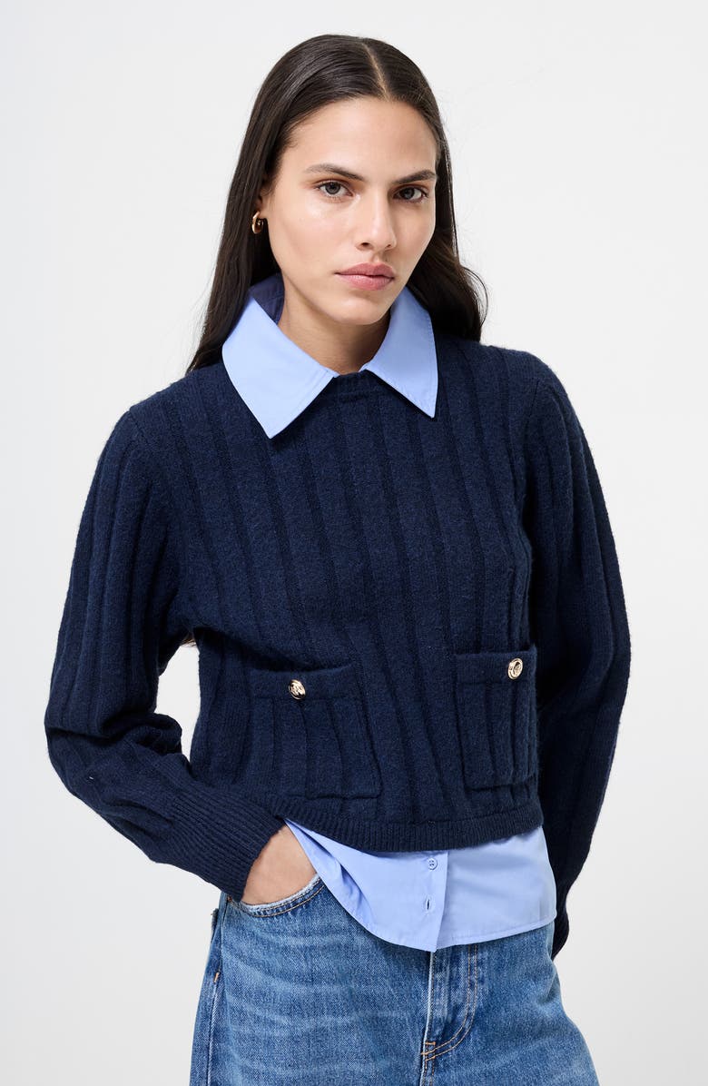 French Connection Ellie Collar Layered Sweater, Alternate, color, Marine/ Royal Blue