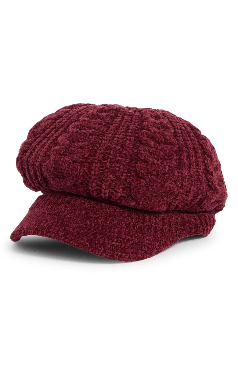Nine West Chenille Slouchy Cable Knit Cap, Main, color, Deep Wine