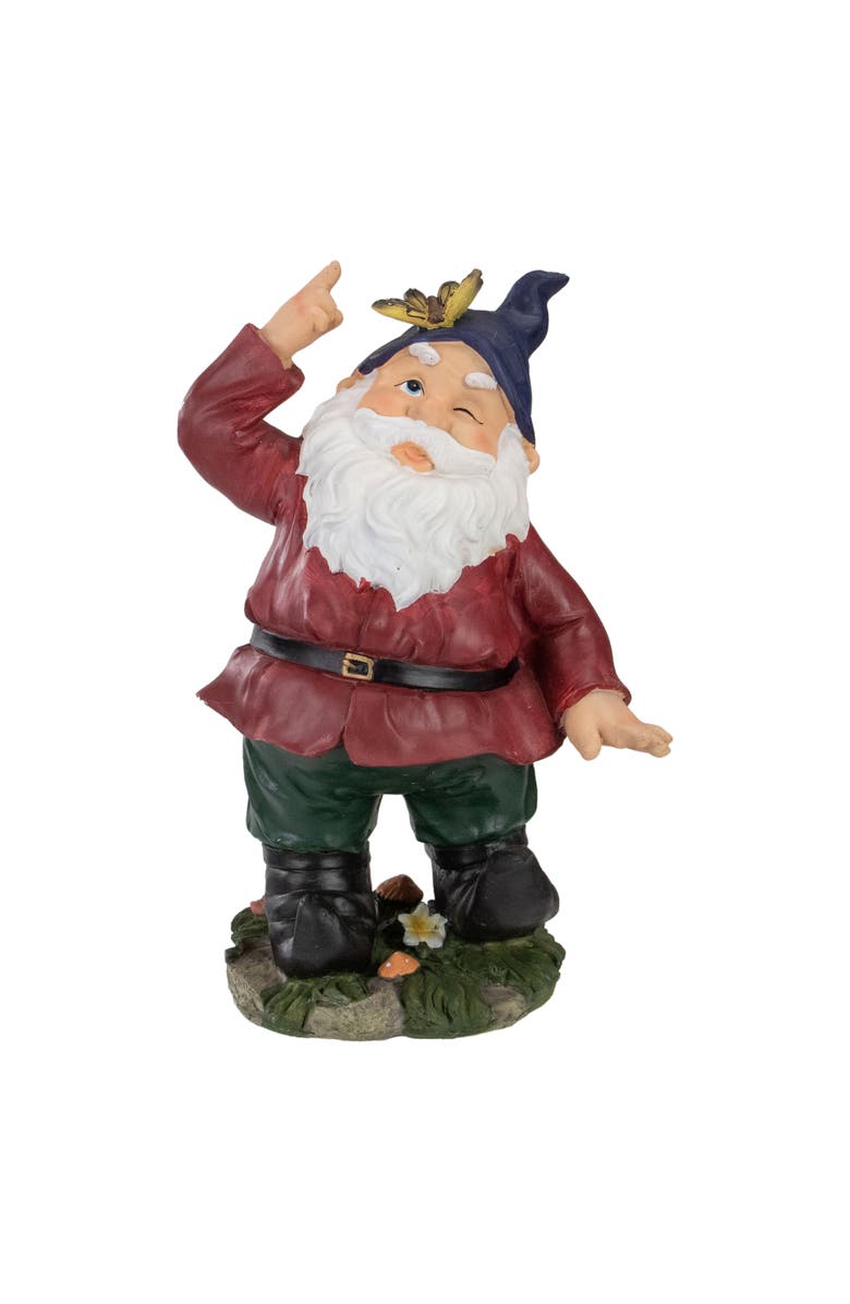 Northlight 11.25" Red and Green Gnome with Butterfly Outdoor Garden Statue, Main, color, Red
