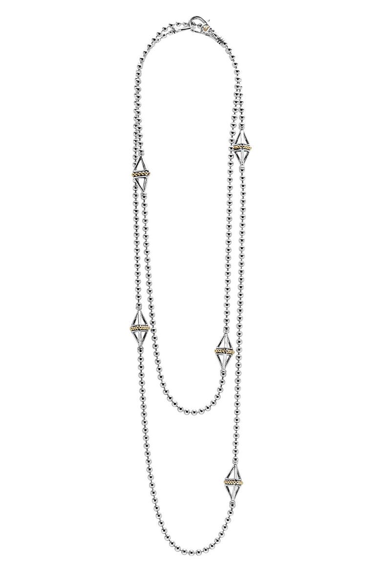 KSL Long Pyramid Station Necklace, Alternate, color, SILVER/ GOLD