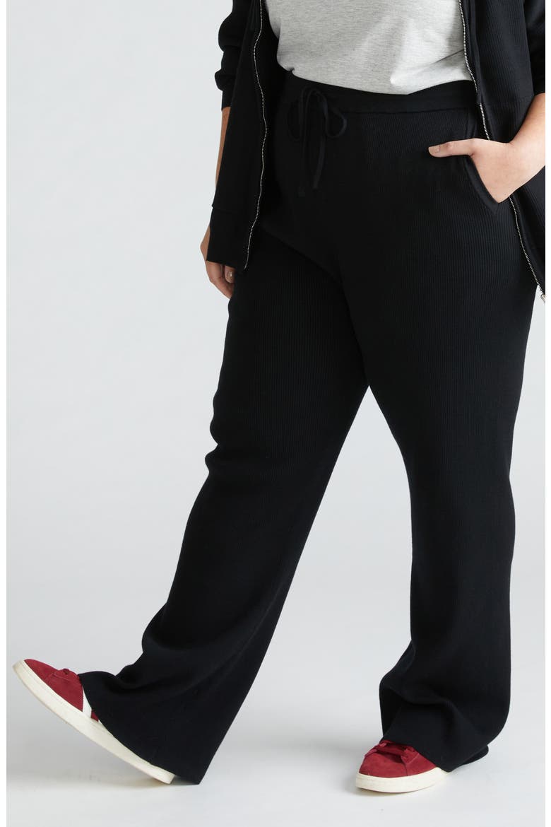 Mola Tie Waist Rib Pants, Alternate, color, BLACK