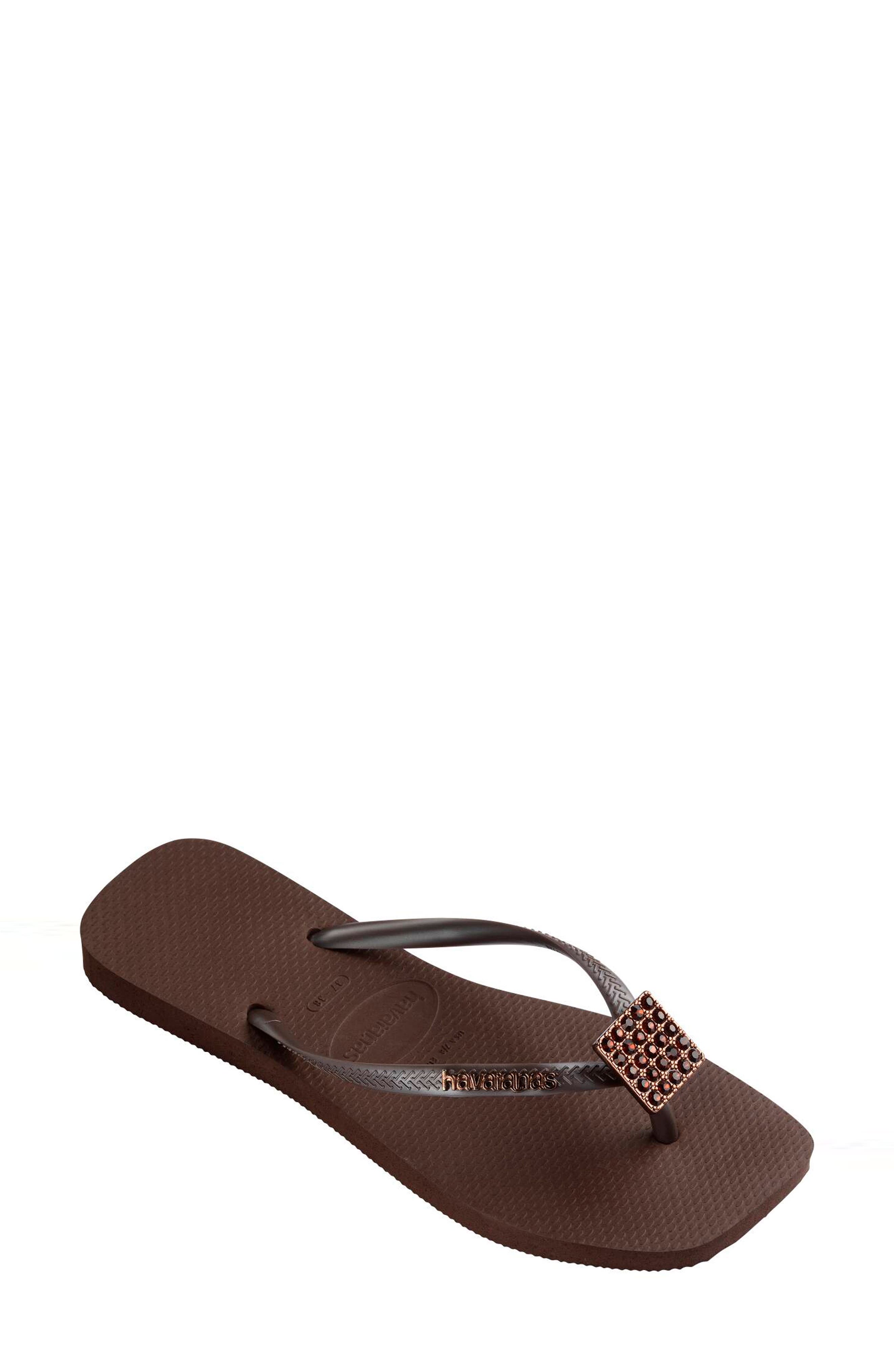 Slim Crystal Charm Flip Flop, Main, color, DARK BROWN
