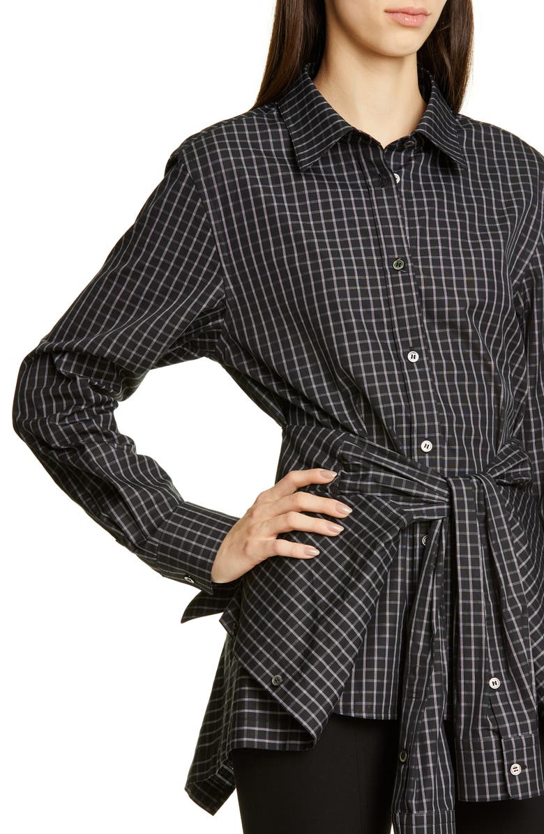 Alexander Wang Plaid Tie Waist Poplin Shirt, Alternate, color, 