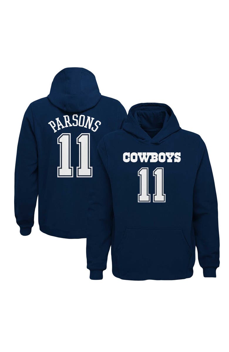 Outerstuff Youth Micah Parsons Navy Dallas Cowboys Mainliner Player Name & Number Pullover Hoodie, Main, color, 