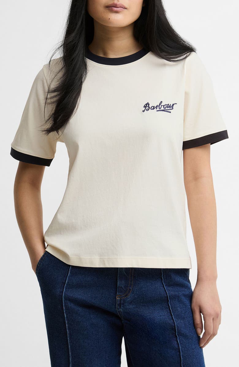 Barbour Madeline Cotton Ringer T-Shirt, Main, color, Orginal Ecru/ Dark Navy