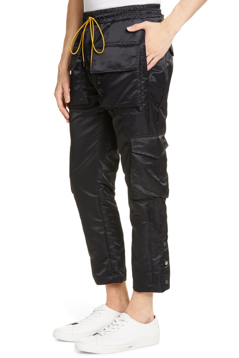 Cropped Satin Cargo Pants, Alternate, color, SATIN BLACK