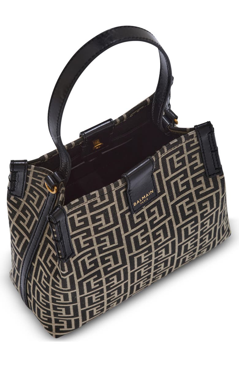 Balmain Release Bucket bag in jacquard and calfskin, Alternate, color, Black