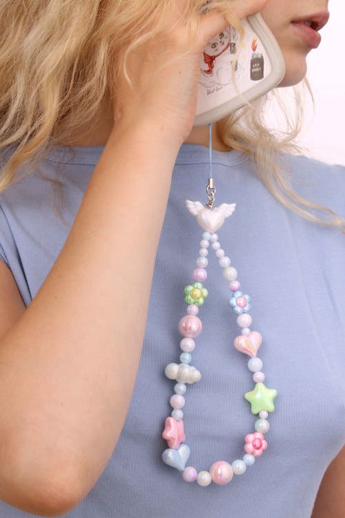 Velvet Luna Multicolor Beaded Phone Strap In Multi