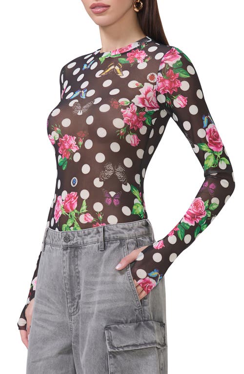 Shop Afrm Kaylee Print Sheer Mesh Top In Rose Dot