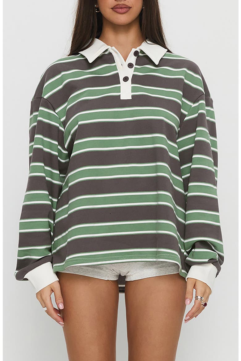 Tycen Rugby Sweater, Main, color, GREEN / GREY STRIPE