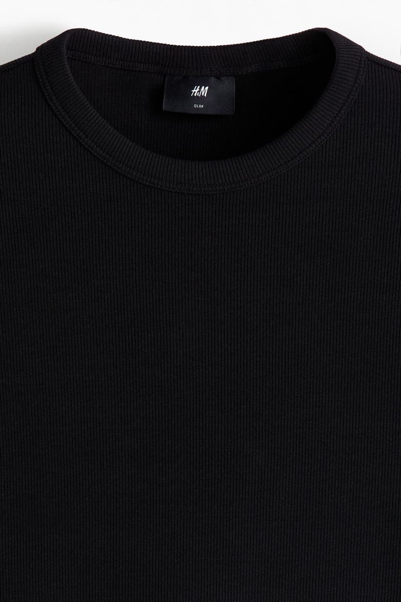 Slim-Fit Ribbed T-Shirt, Alternate, color, Black