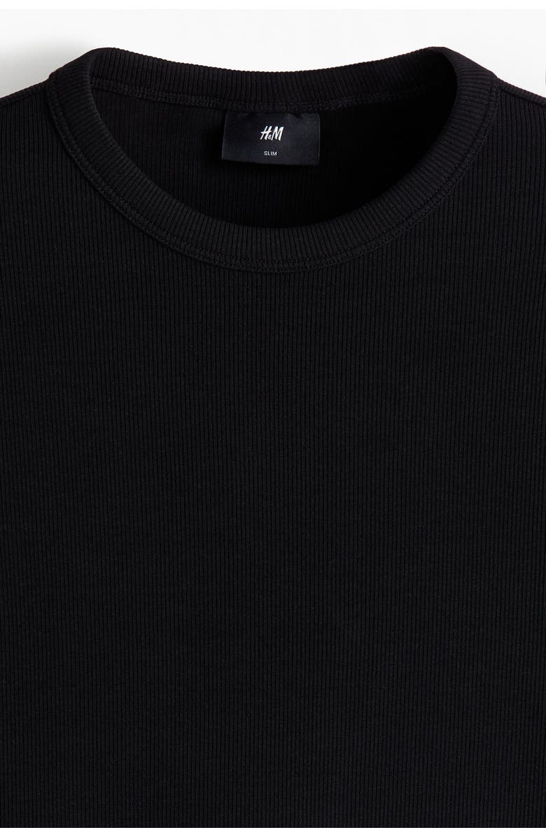 H&M Slim Fit Ribbed T-shirt, Alternate, color, Black