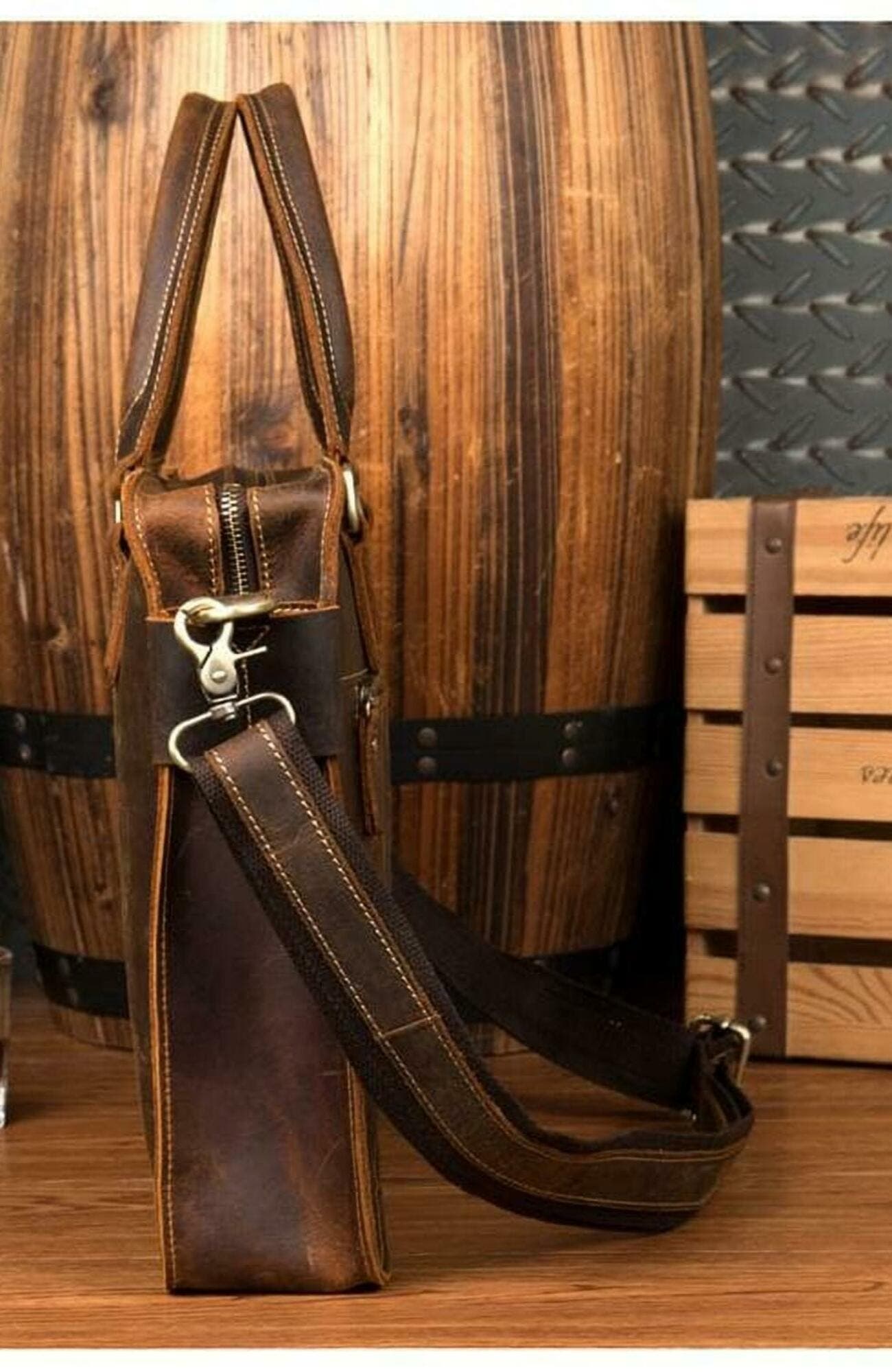 STEEL HORSE LEATHER The Viggo Briefcase | Genuine Leather Messenger Bag, Alternate, color, Brown