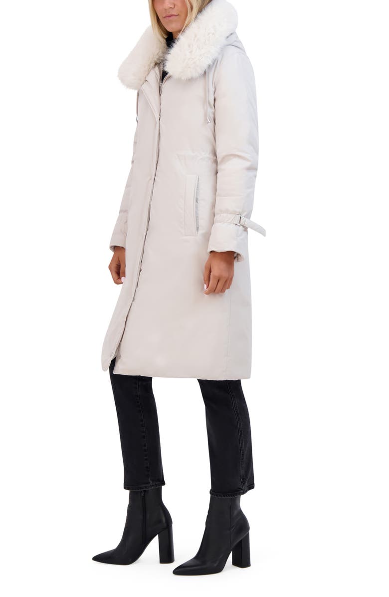 Kenneth Cole New York Hooded Jacket with Faux Fur Trim, Alternate, color, Stone