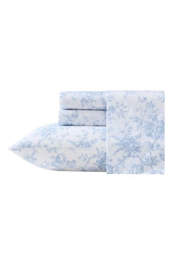 Laura Ashley Walled Garden 200 Thread Count Cotton Percale Sheet Set In Blue