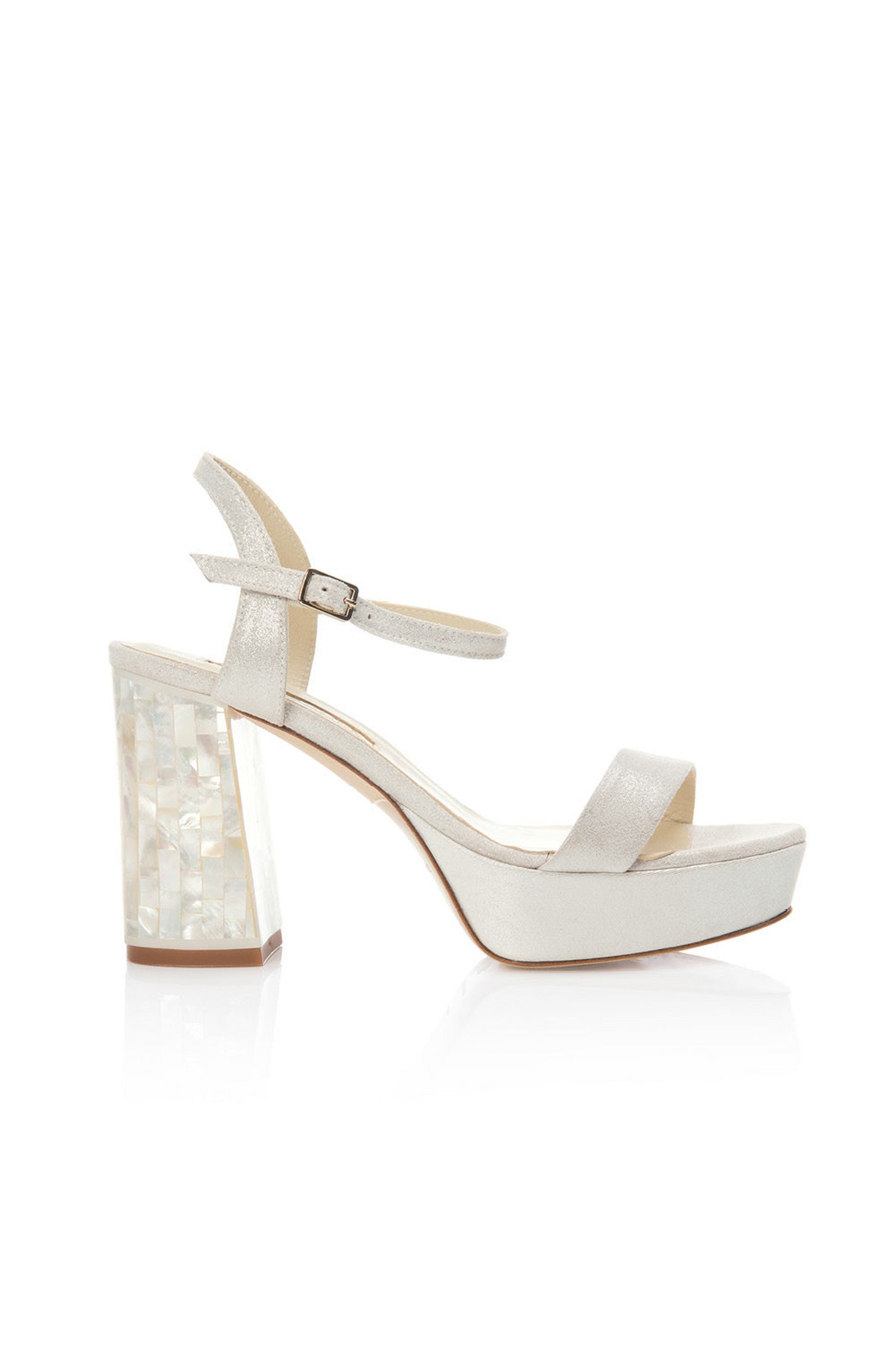 Freya Rose GiGi Ivory Ankle Strap Pearl Heel Sandal, Main, color, Ivory