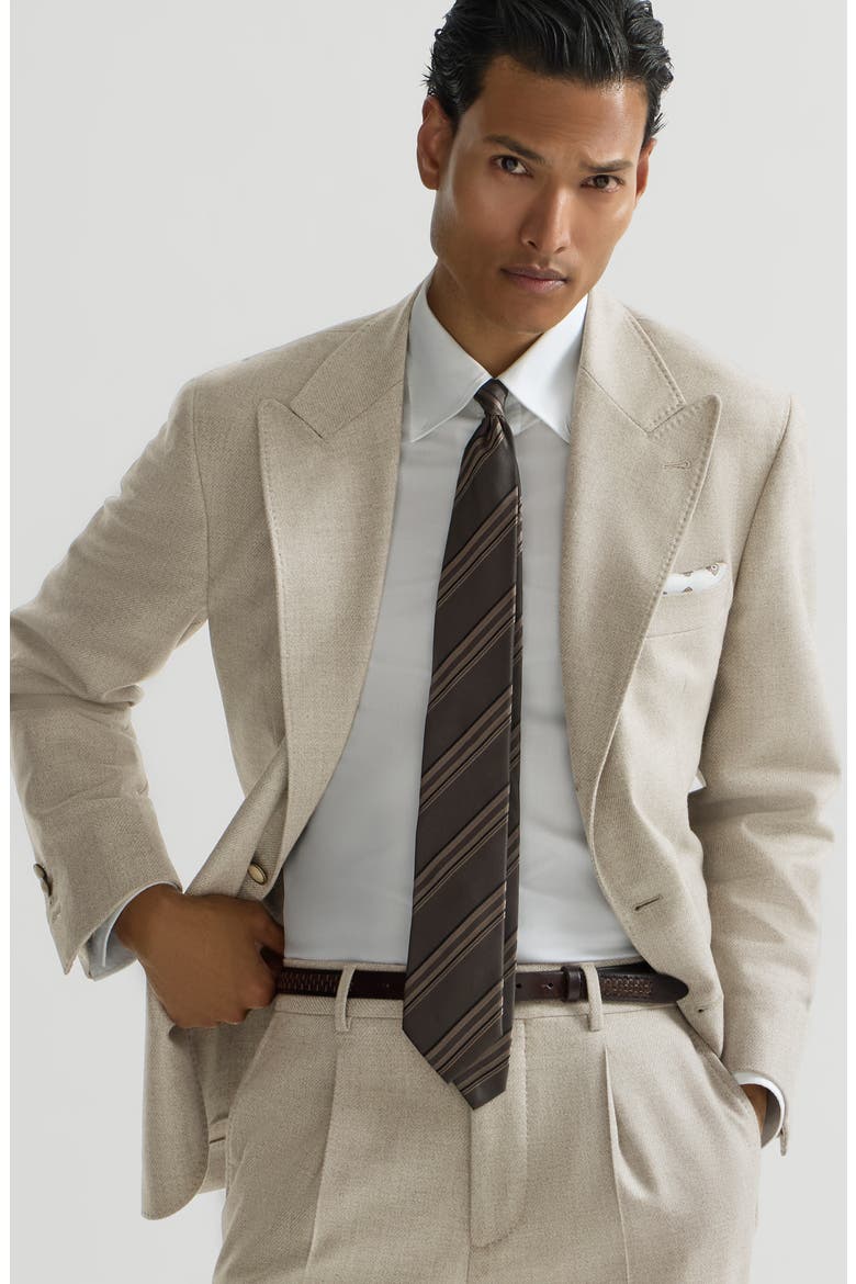 Mouliné virgin wool twill deconstructed blazer with large peak lapels, Alternate, color, Stone Grey
