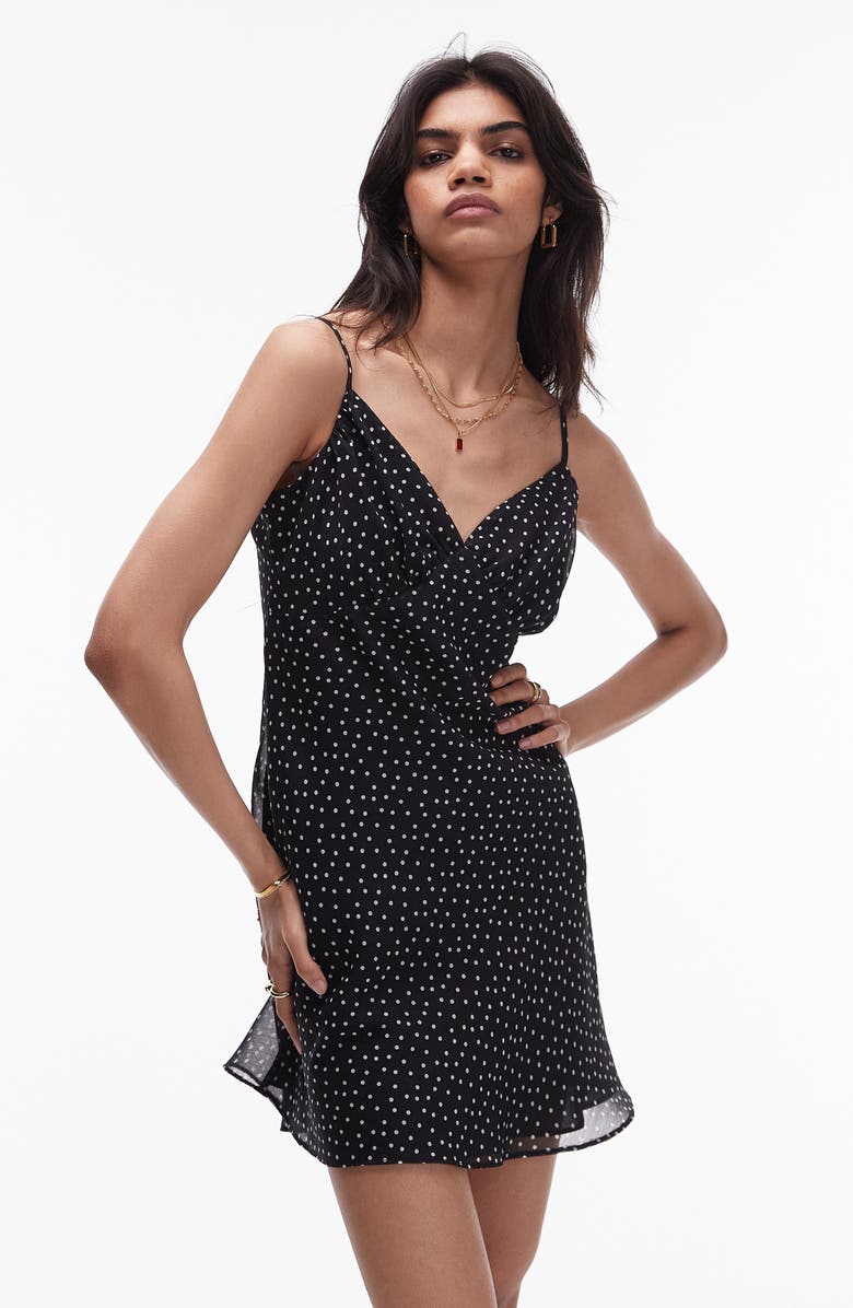 Topshop Dot Ruched Mini Slipdress, Alternate, color,