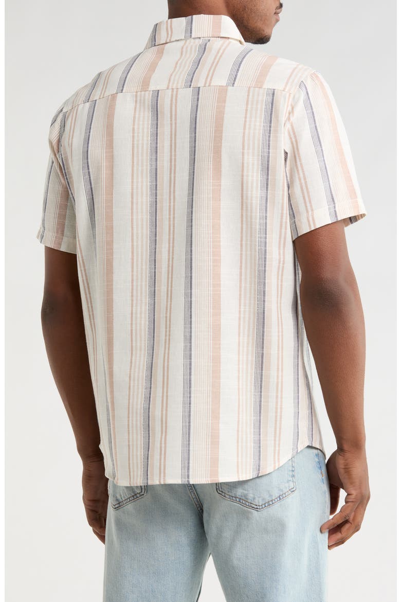 Rio Stripe Short Sleeve Button-Up Shirt, Alternate, color, FLAX