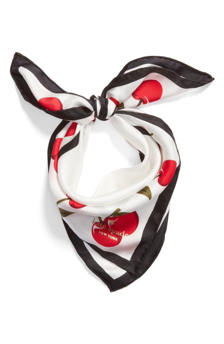 Kate Spade New York cherry silk bandana, Alternate, color, 