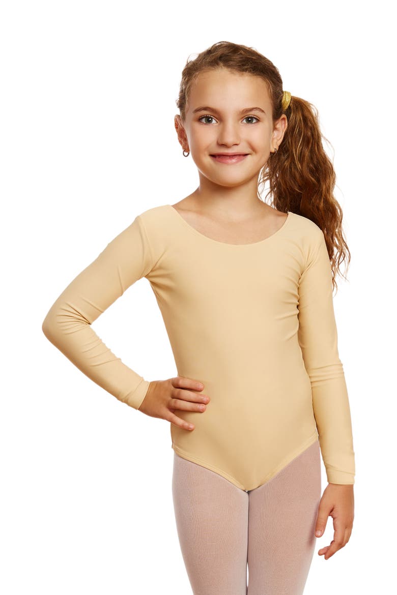 Girls Long Sleeve Leotard, Main, color, BEIGE