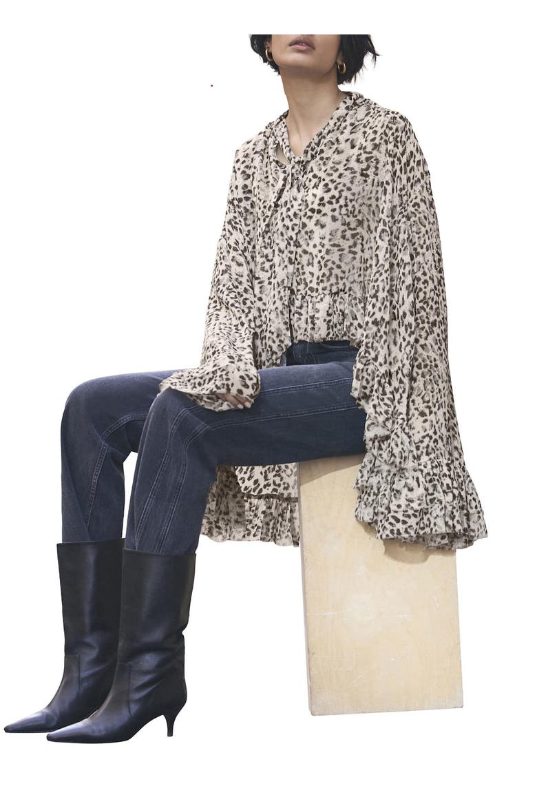 Leopard Print Ruffle Blouse, Alternate, color, Camel
