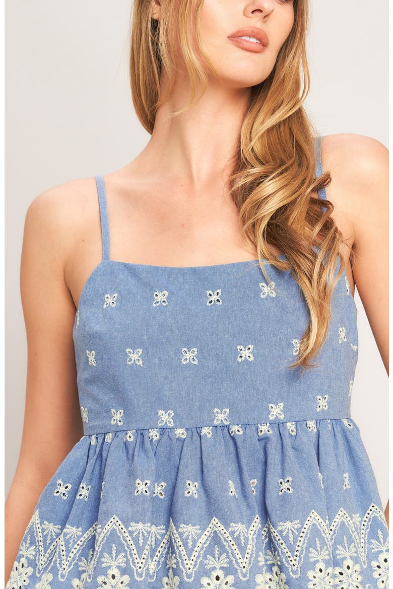 Eyelet Embroidered Babydoll Camisole Top, Alternate, color, BLUE