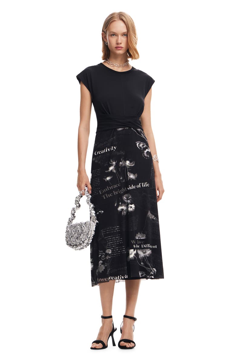 Desigual Good News Cap Sleeve Dress, Alternate, color, 