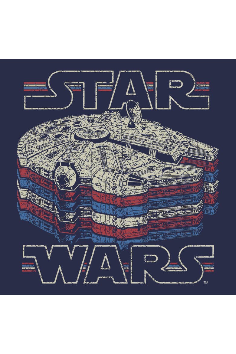 Men's Star Wars Millennium Falcon Retro Multi Stripes  Graphic T-Shirt, Alternate, color, Navy Blue