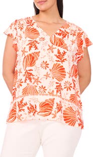 Vince Camuto Printed V-Neck Top
