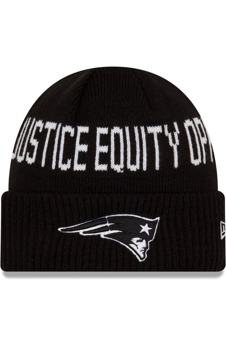 New Era Men's New Era Black New England Patriots Team Social Justice Cuffed Knit Hat, Main, color, 