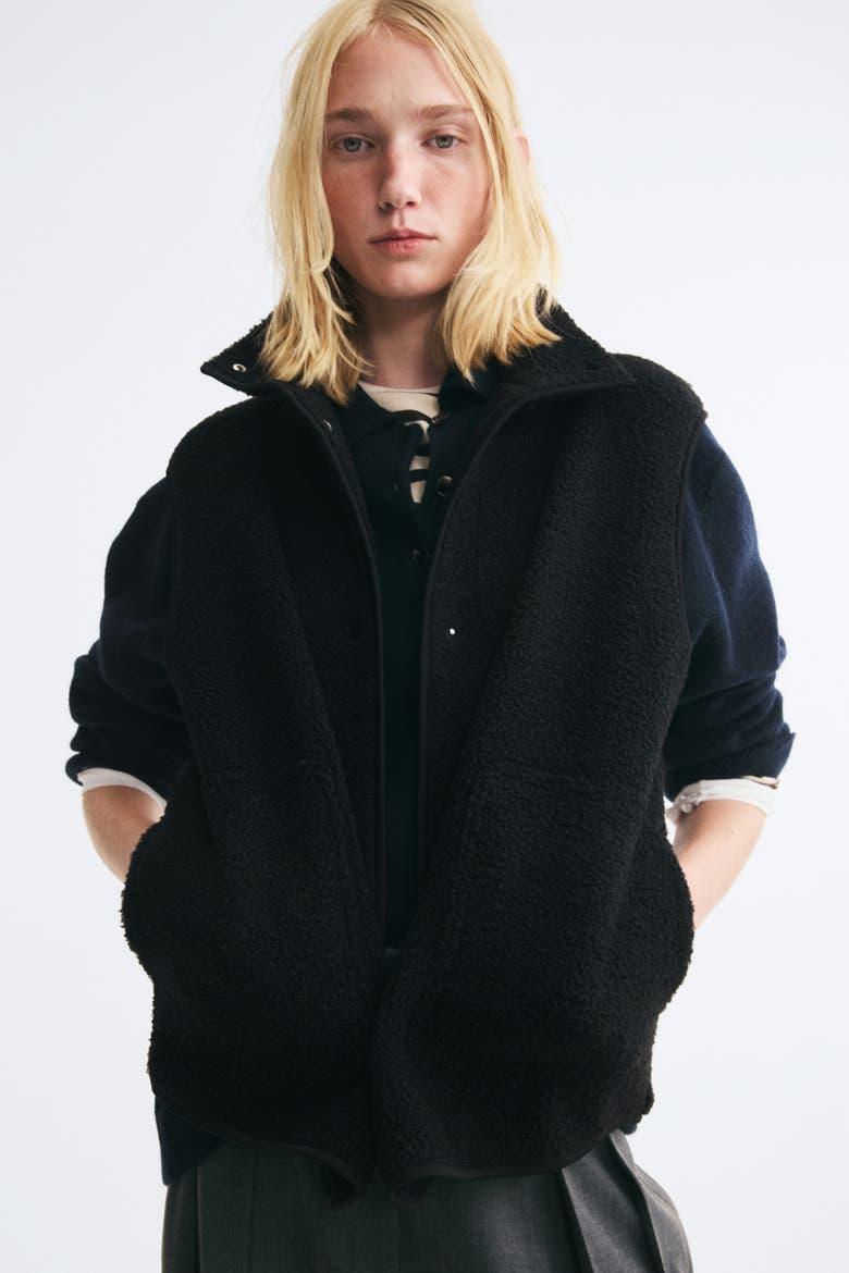 Teddy Fleece Vest, Alternate, color, Black