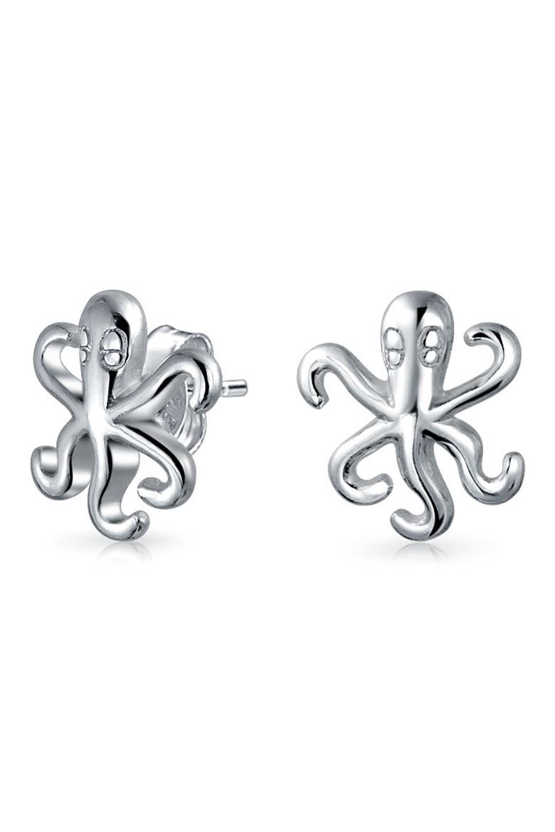 Sterling Silver Octopus Stud Earrings, Alternate, color, SILVER