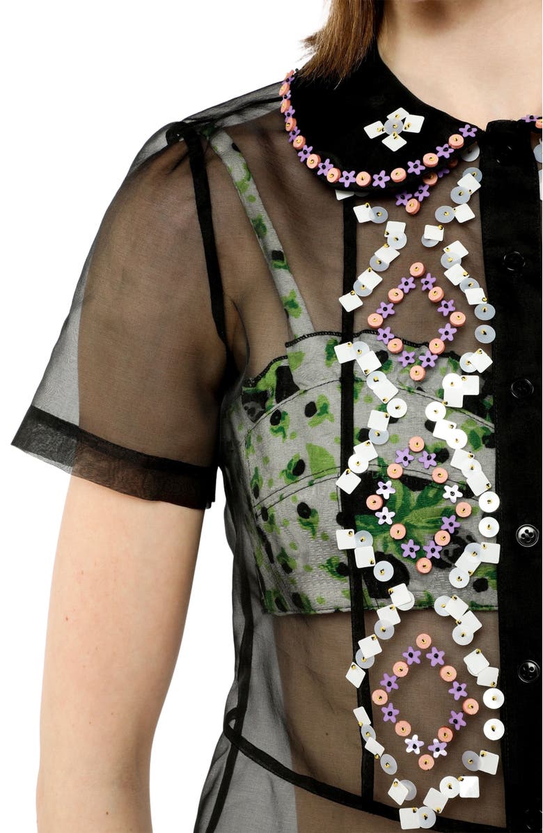 Anna Sui Twinkle Beaded Organza Blouse, Alternate, color, Black