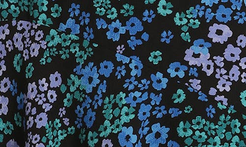 Maggy London Print Flutter Sleeve Asymmetric Midi Dress In Black/blue